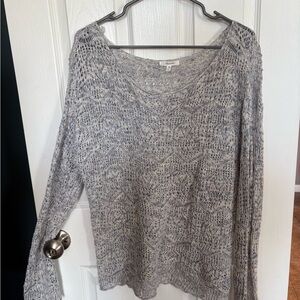 Maurices Light Gray Open-Knit Scoop Neck Sweater